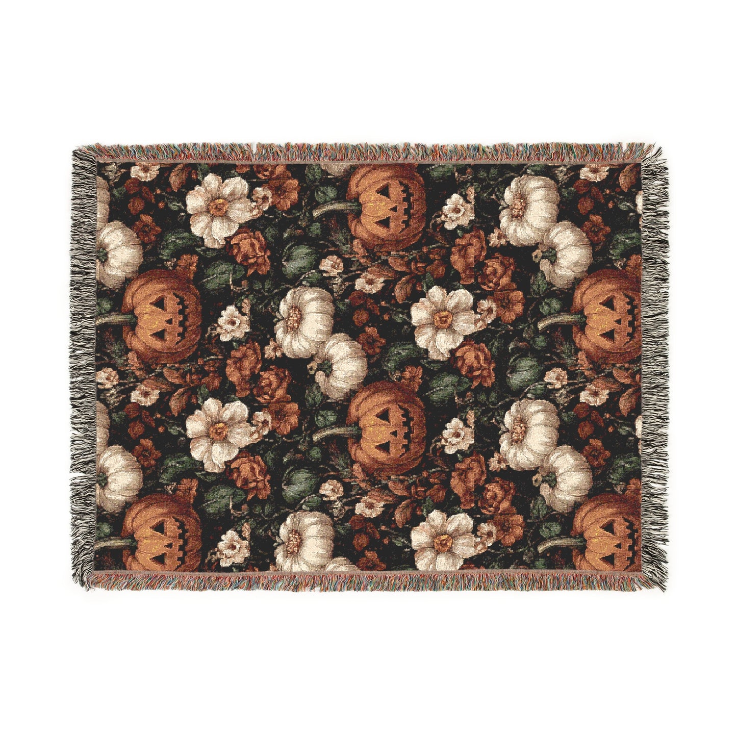 Cozy Woven Blanket Autumn Floral Pumpkins