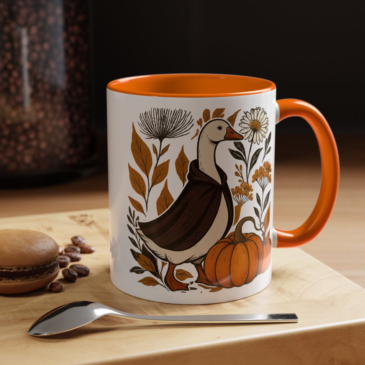 Autumn Goose Mug 11/15 oz – Fall Pumpkin Design – Black or Orange Interior
