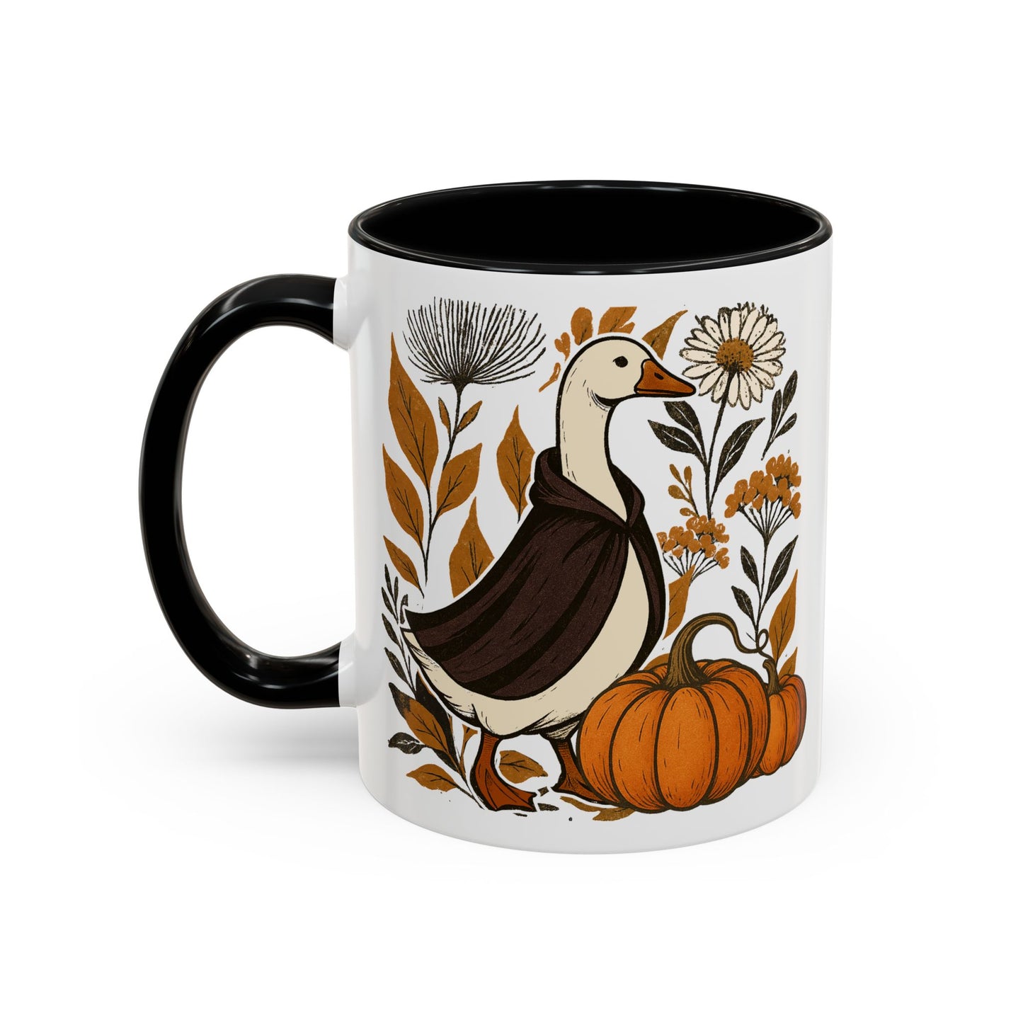 Autumn Goose Mug 11/15 oz – Fall Pumpkin Design – Black or Orange Interior
