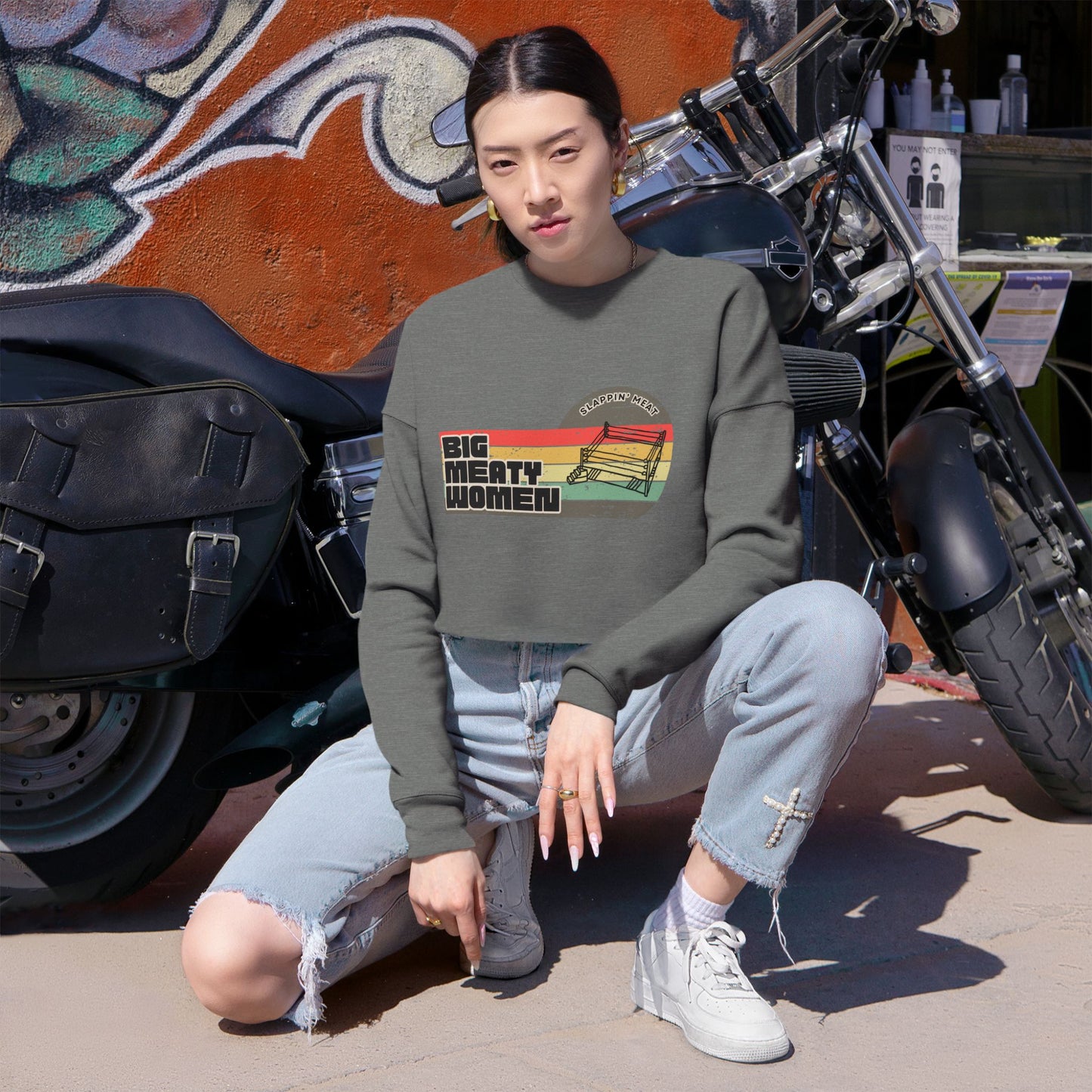 Vintage Big Meaty Women Slappin' Meat Cropped Sweatshirt