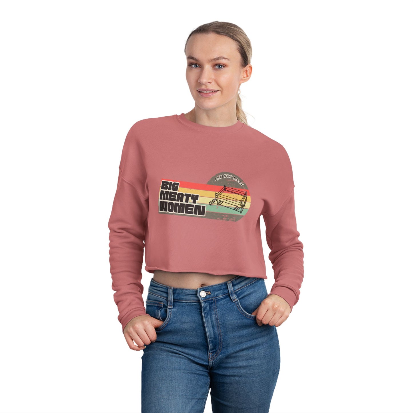 Vintage Big Meaty Women Slappin' Meat Cropped Sweatshirt