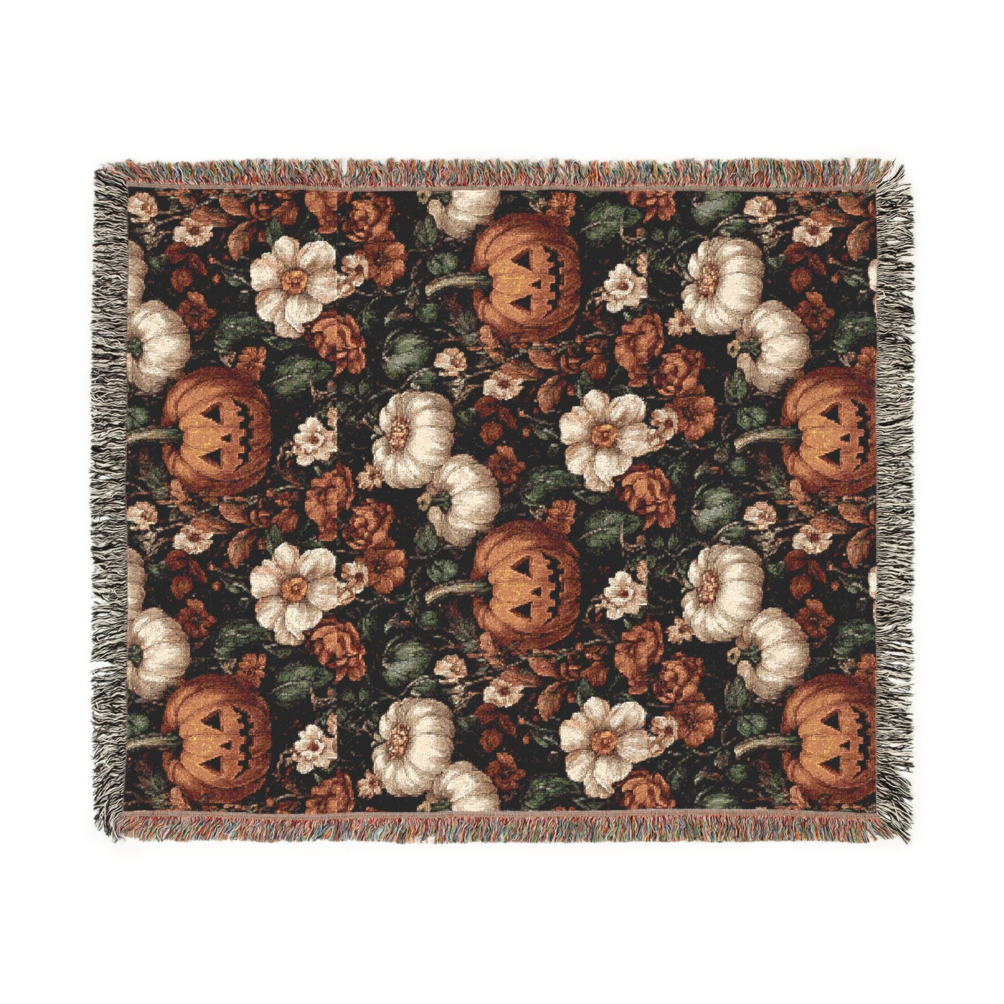 Cozy Woven Blanket Autumn Floral Pumpkins