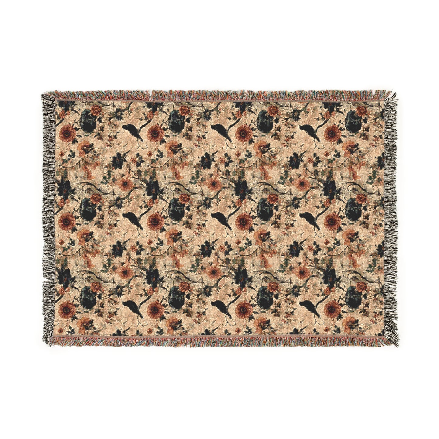 Cozy Woven Blanket Halloween Crows & Florals