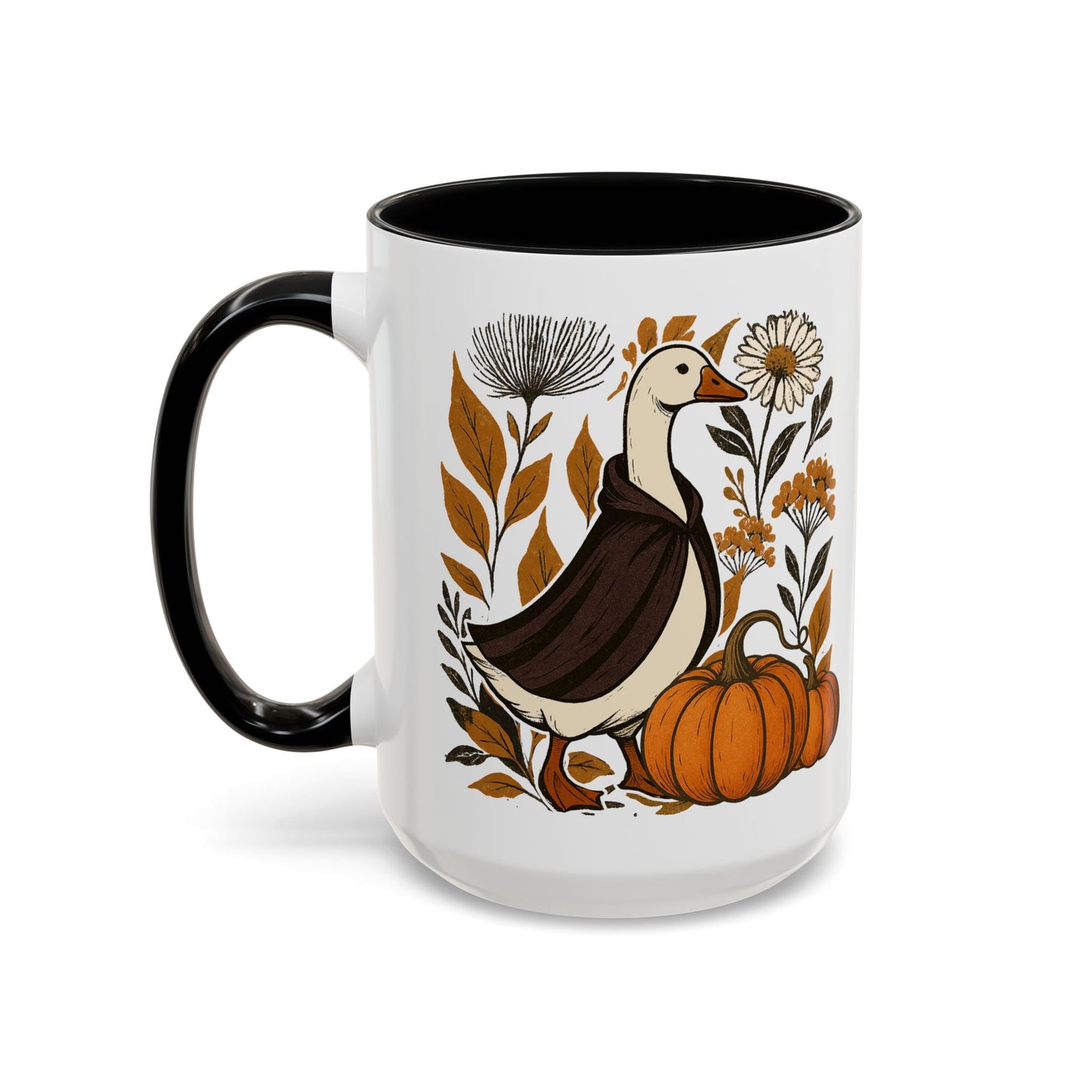 Autumn Goose Mug 11/15 oz – Fall Pumpkin Design – Black or Orange Interior