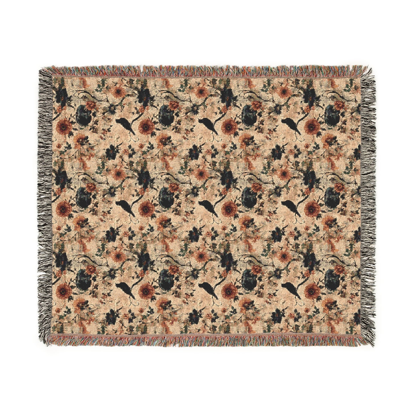 Cozy Woven Blanket Halloween Crows & Florals