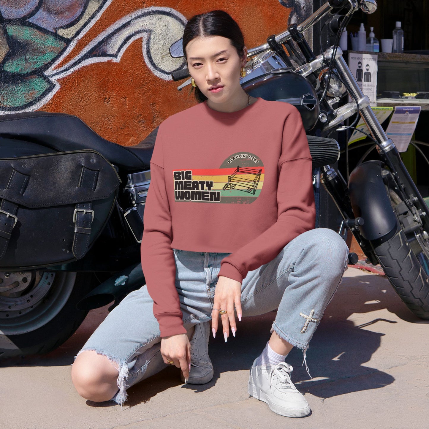 Vintage Big Meaty Women Slappin' Meat Cropped Sweatshirt