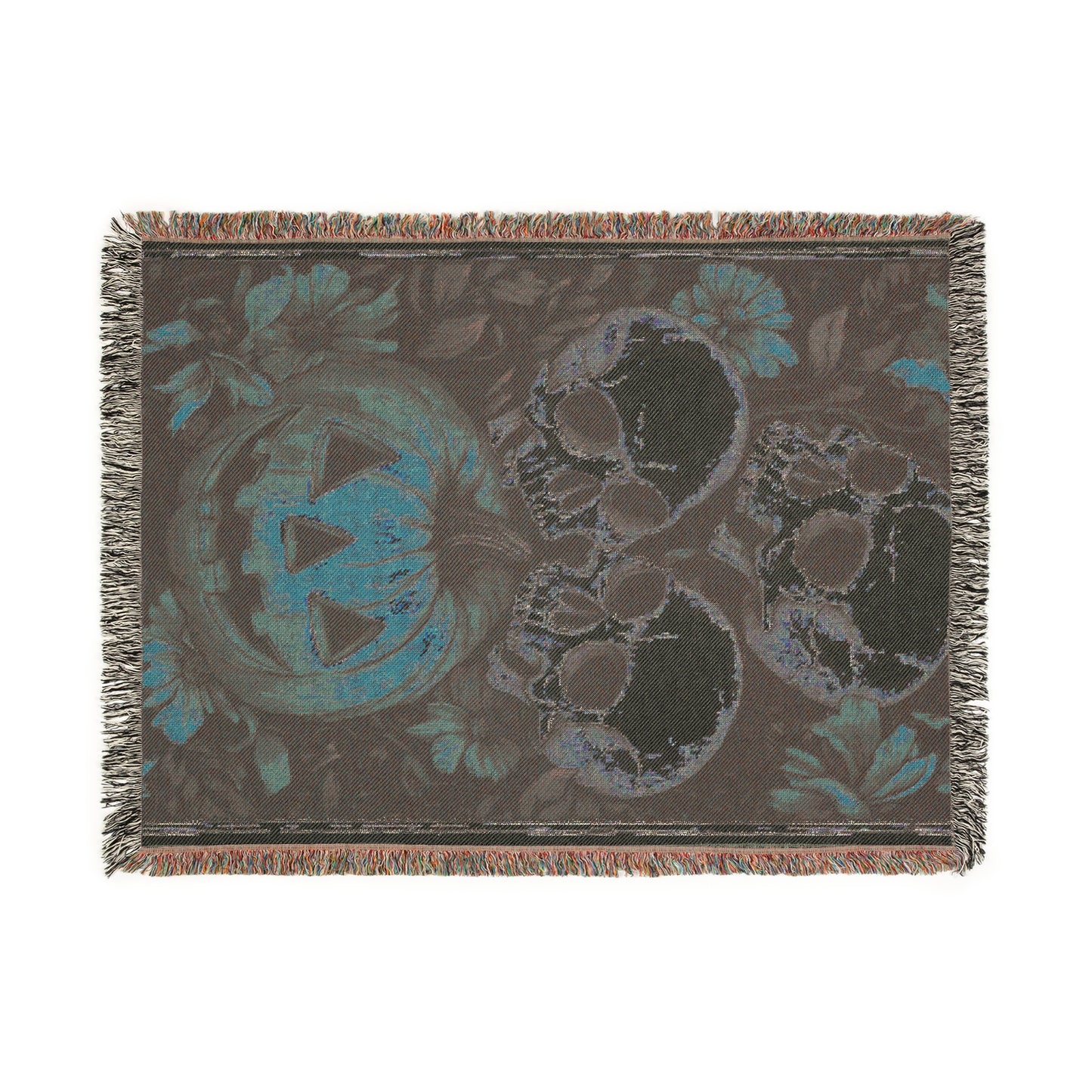 Cozy Woven Blanket Vintage Skulls and Pumpkin