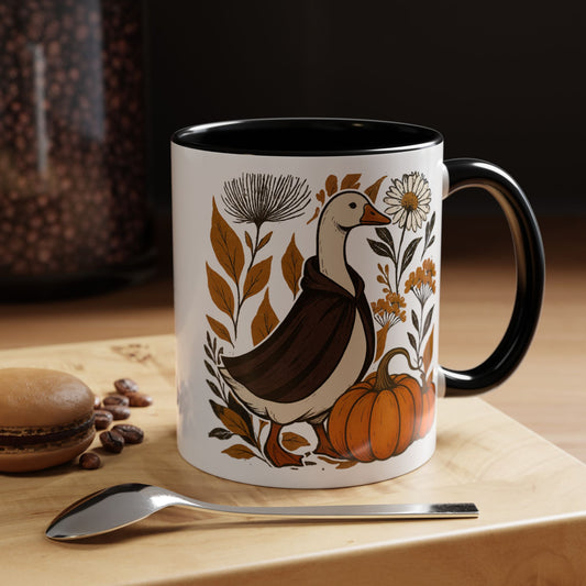 Autumn Goose Mug 11/15 oz – Fall Pumpkin Design – Black or Orange Interior