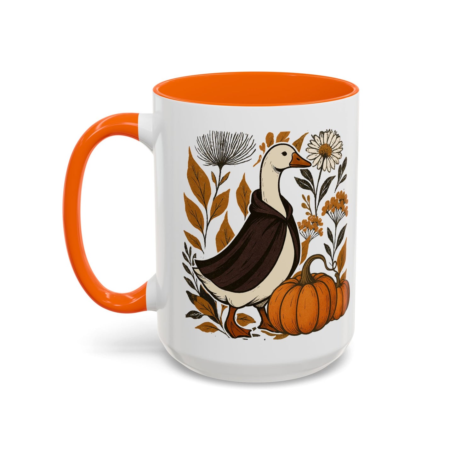 Autumn Goose Mug 11/15 oz – Fall Pumpkin Design – Black or Orange Interior