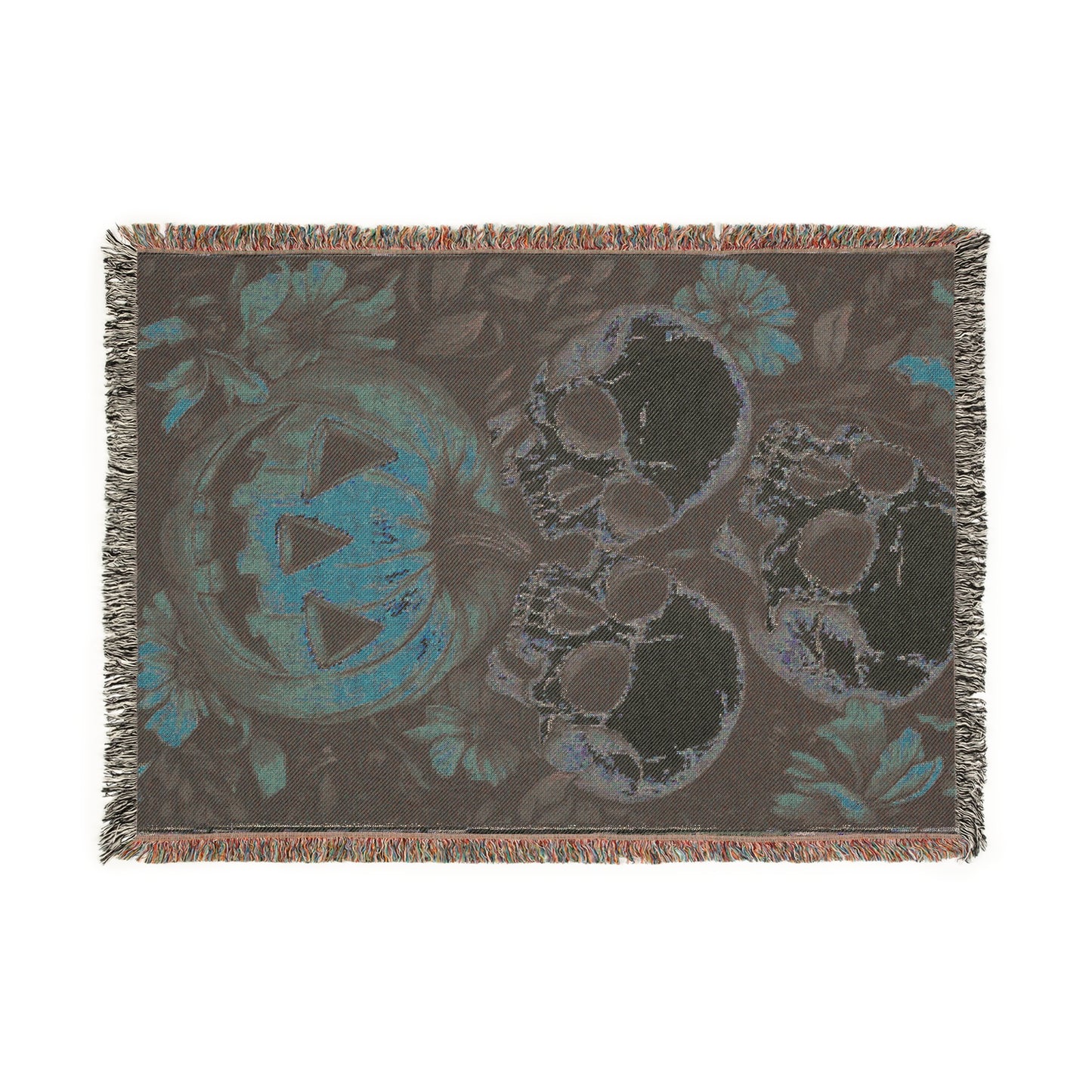 Cozy Woven Blanket Vintage Skulls and Pumpkin