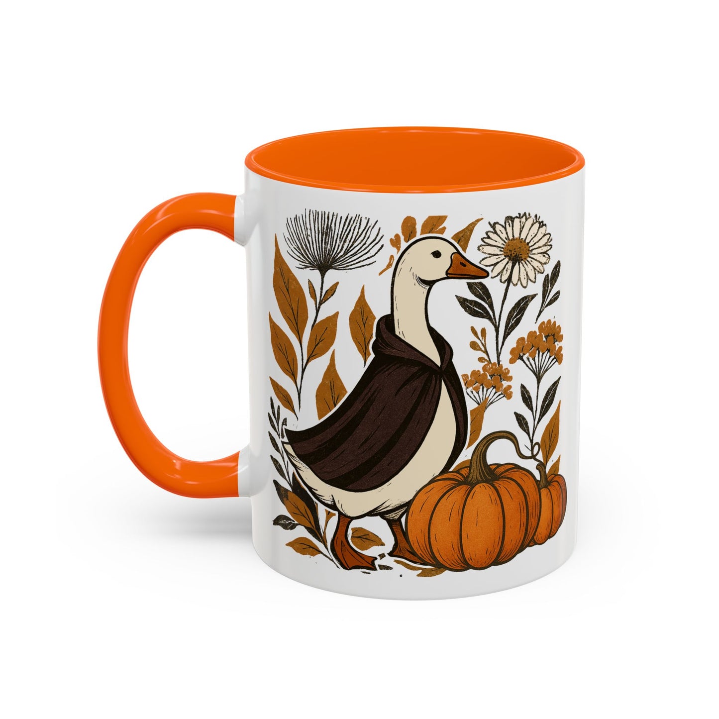 Autumn Goose Mug 11/15 oz – Fall Pumpkin Design – Black or Orange Interior