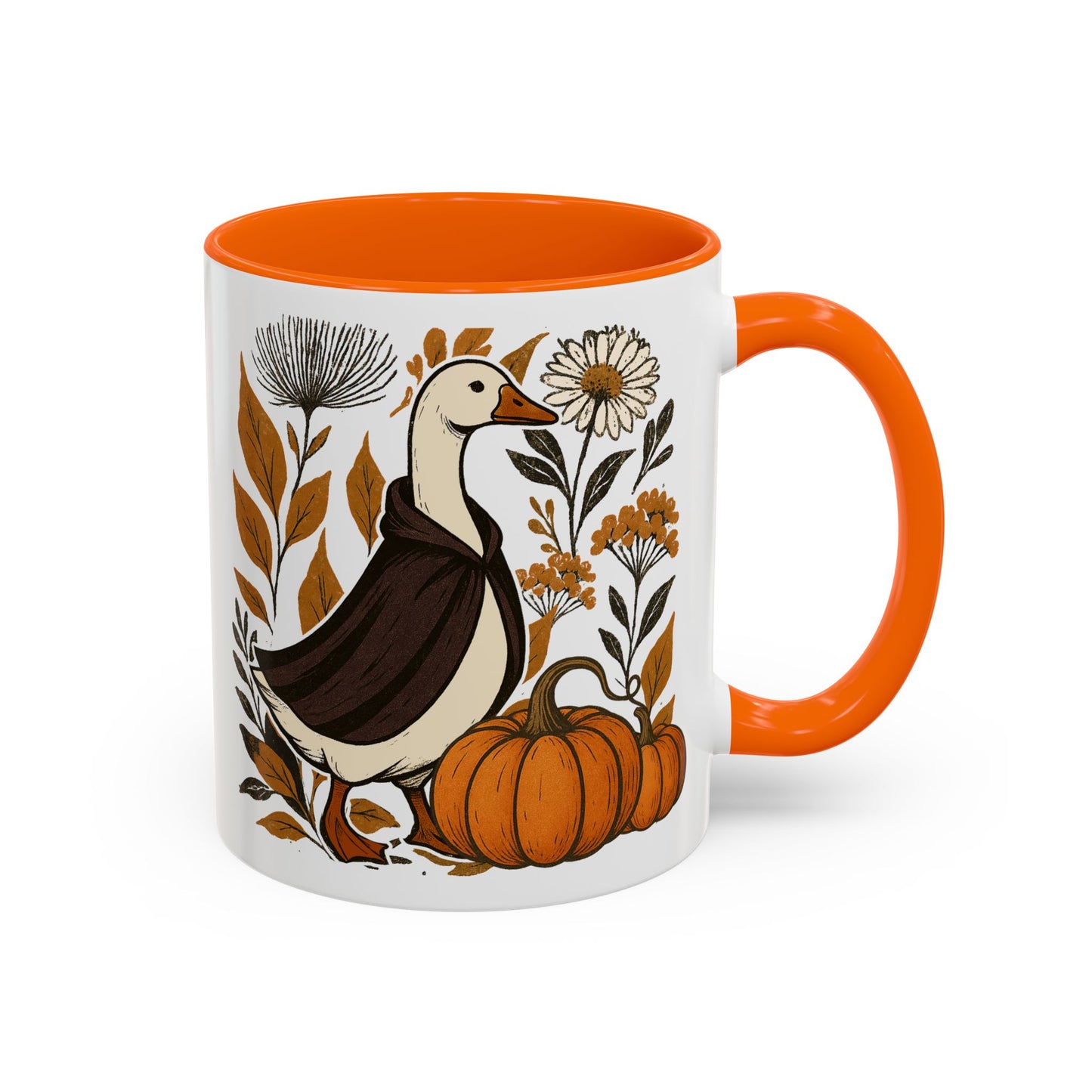 Autumn Goose Mug 11/15 oz – Fall Pumpkin Design – Black or Orange Interior