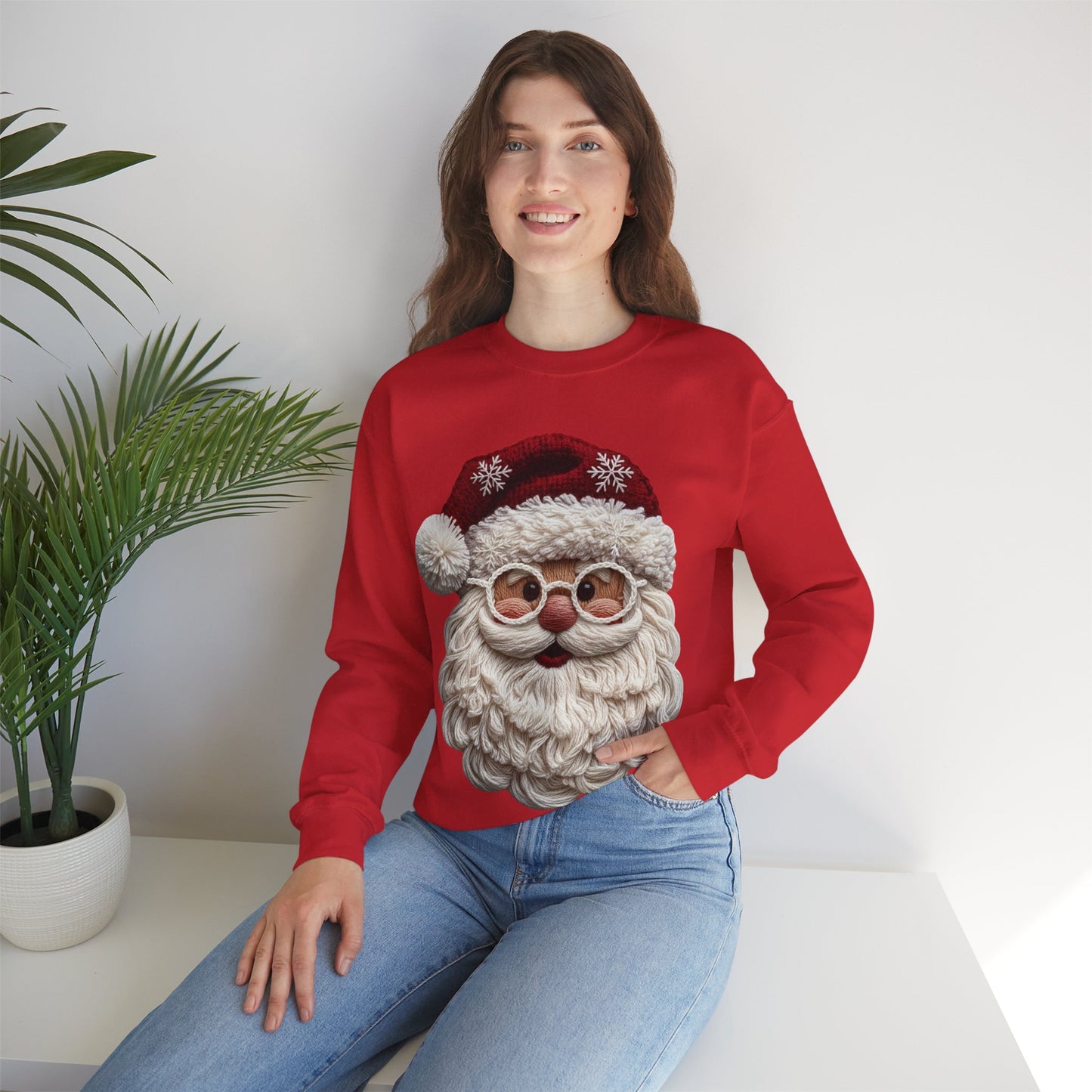 Faux Yarn Festive Santa Crewneck Sweatshirt