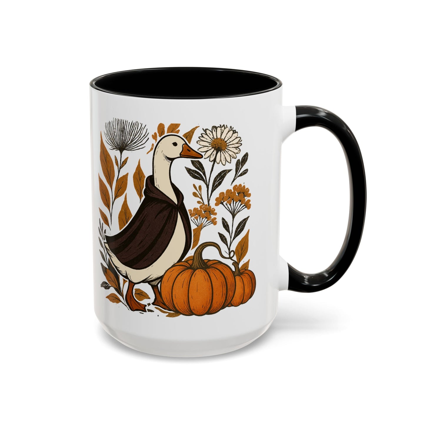 Autumn Goose Mug 11/15 oz – Fall Pumpkin Design – Black or Orange Interior