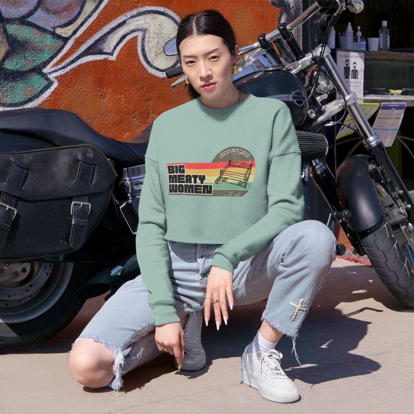 Vintage Big Meaty Women Slappin' Meat Cropped Sweatshirt