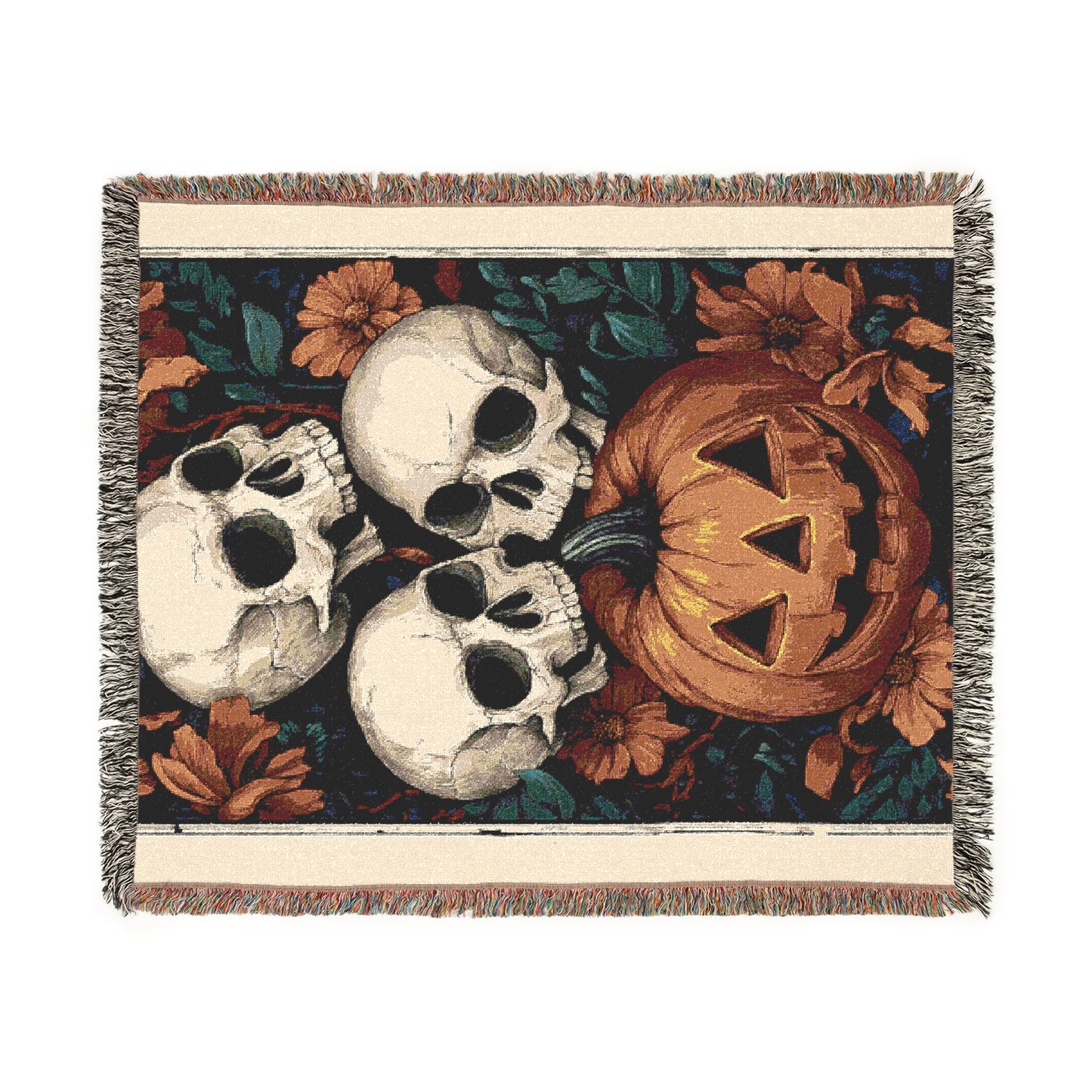 Cozy Woven Blanket Vintage Skulls and Pumpkin