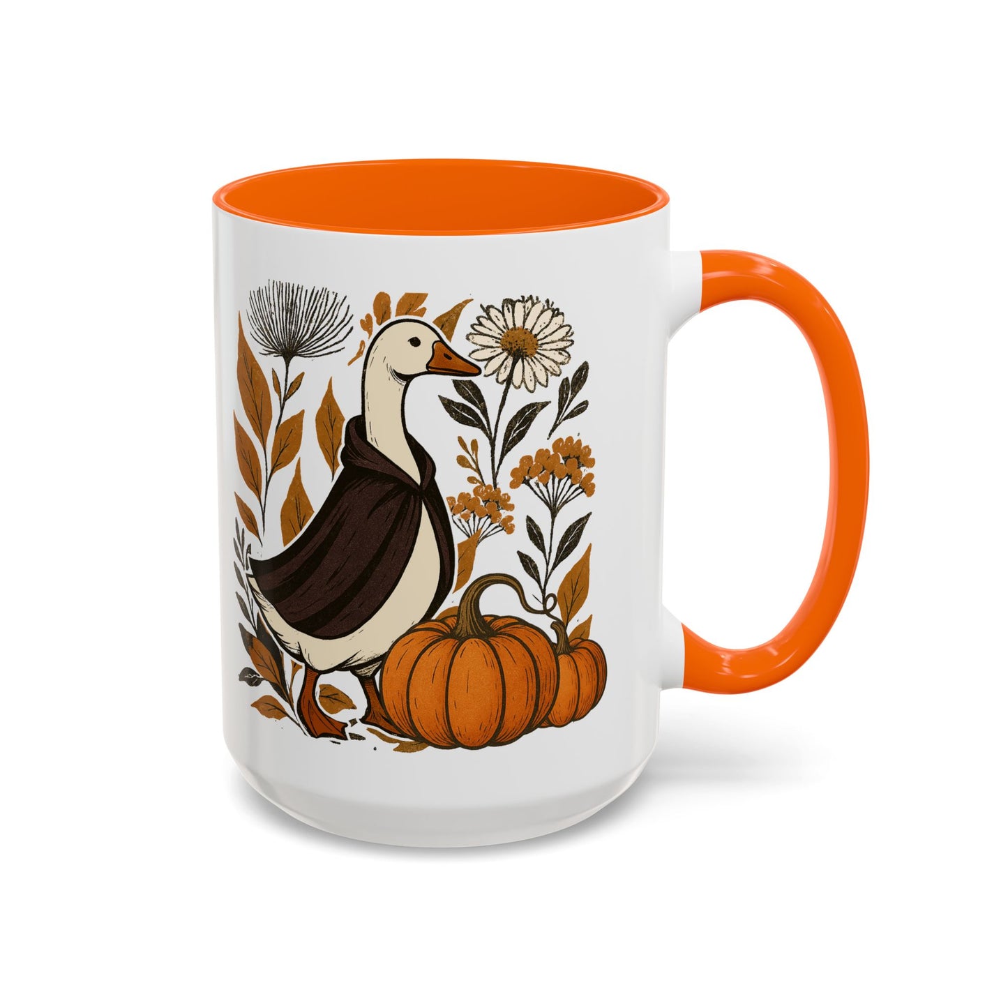 Autumn Goose Mug 11/15 oz – Fall Pumpkin Design – Black or Orange Interior