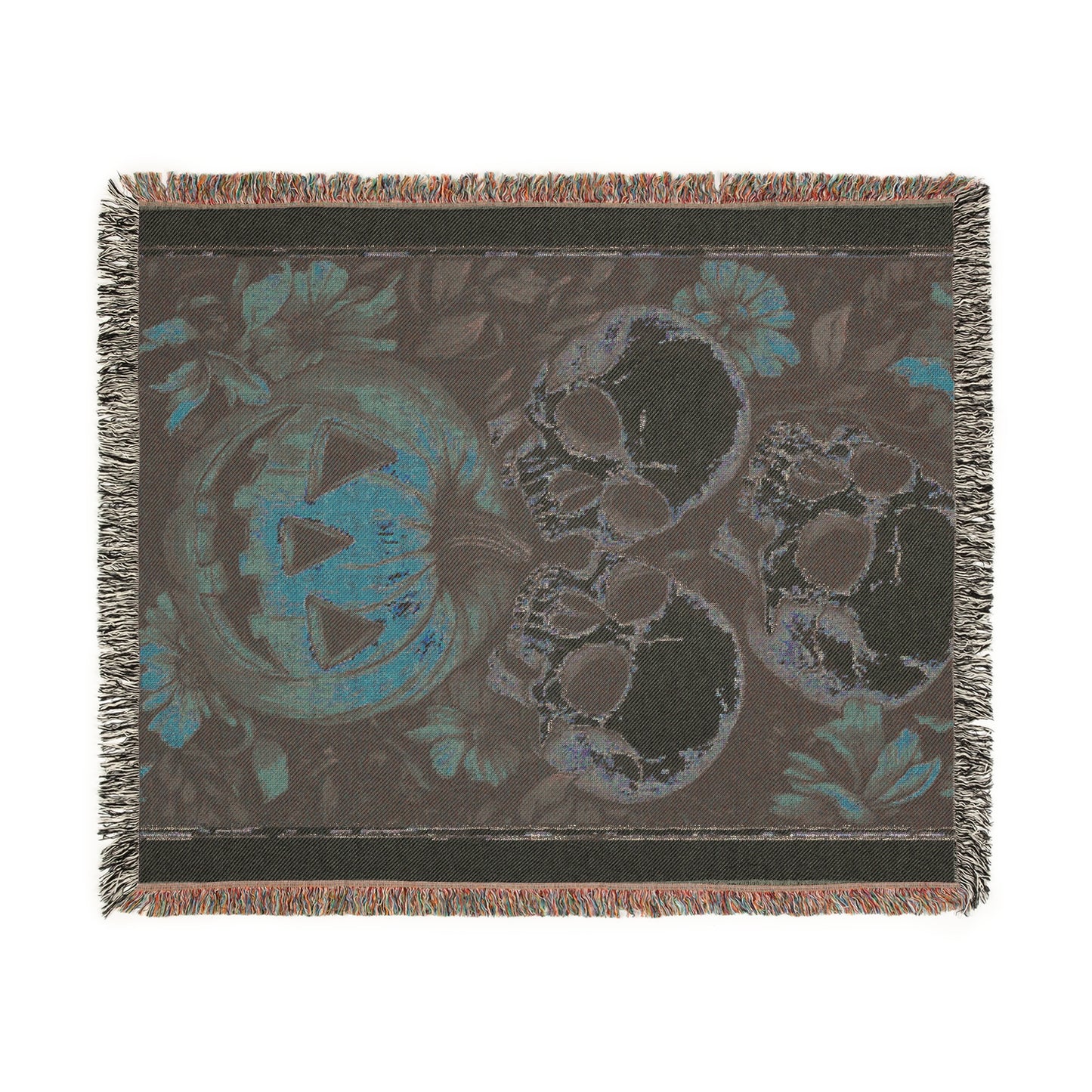 Cozy Woven Blanket Vintage Skulls and Pumpkin