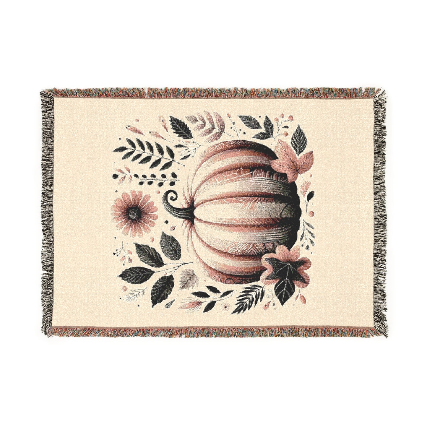 Cozy Woven Blanket Boho Fall Pink Pumpkin