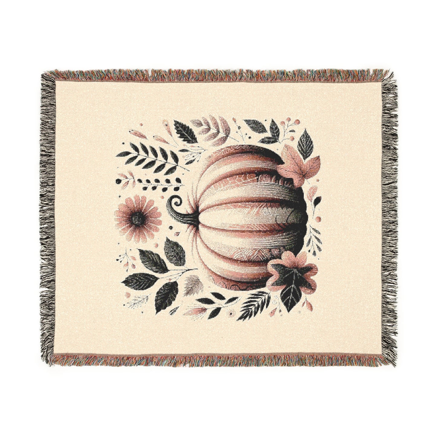 Cozy Woven Blanket Boho Fall Pink Pumpkin
