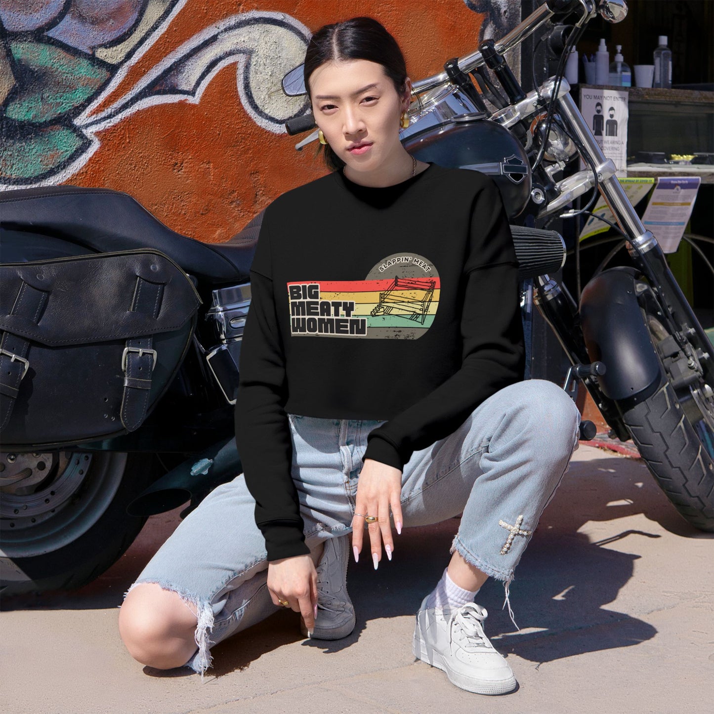 Vintage Big Meaty Women Slappin' Meat Cropped Sweatshirt