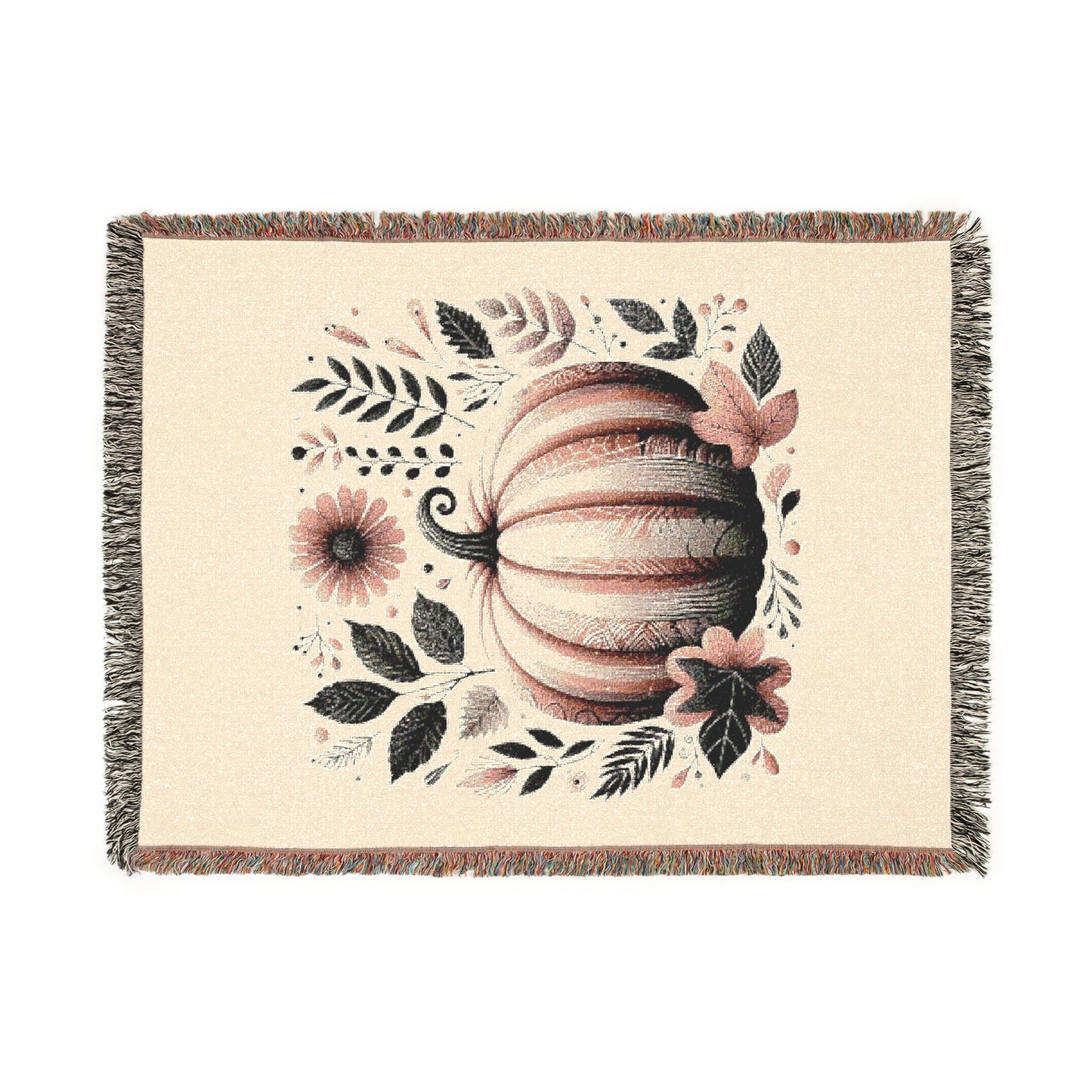Cozy Woven Blanket Boho Fall Pink Pumpkin