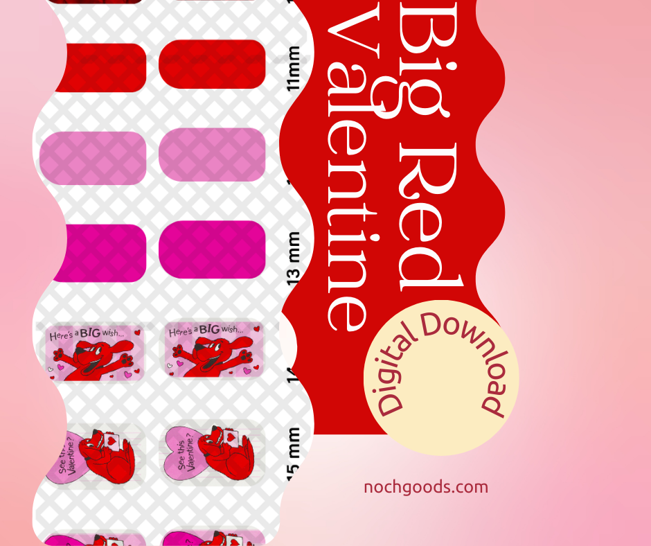 Big Red Valentine Nail Art Template | DIY Nail Art | Waterslide Decal Template