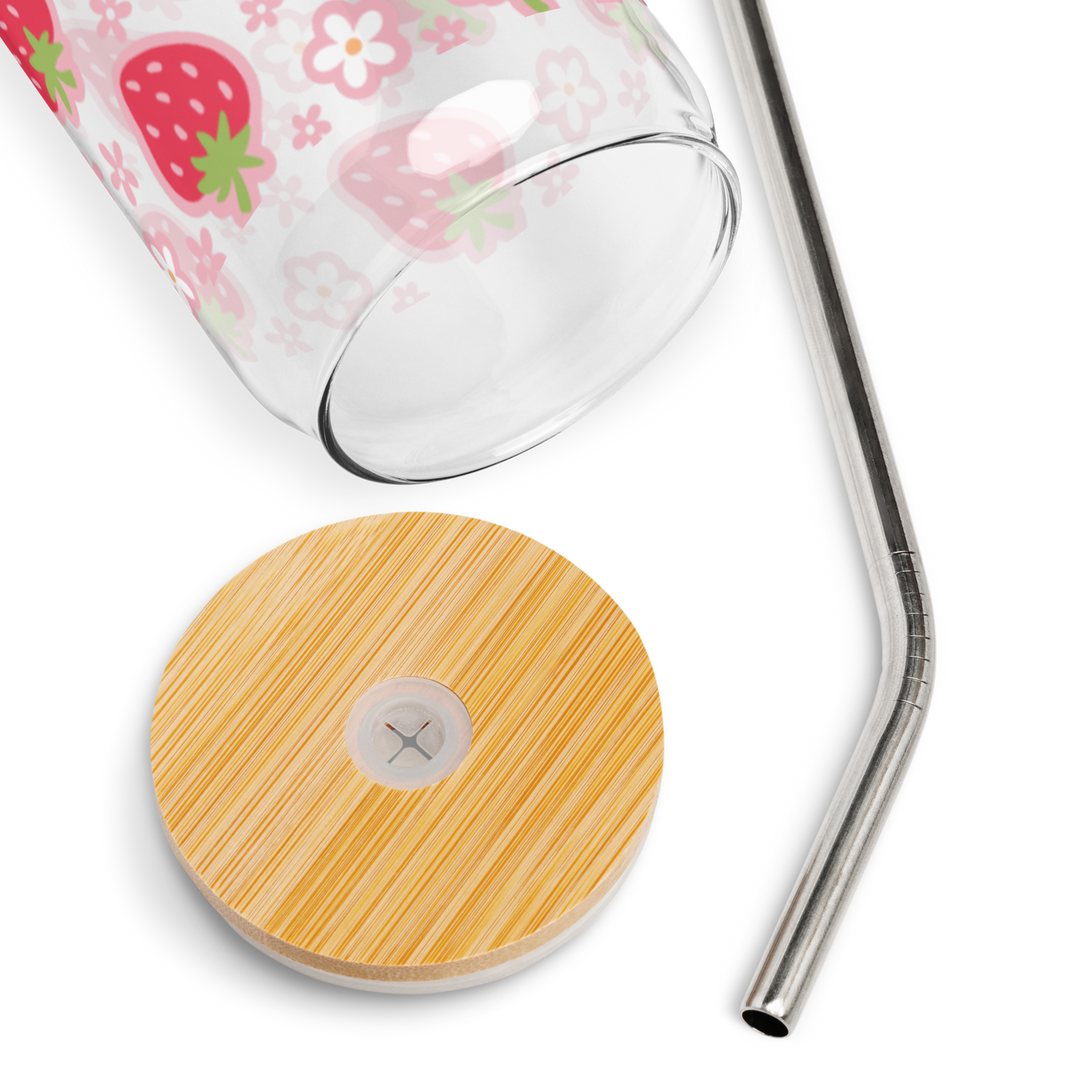 Berries 16oz Glass Can Shaped Cup with Lid and Straw