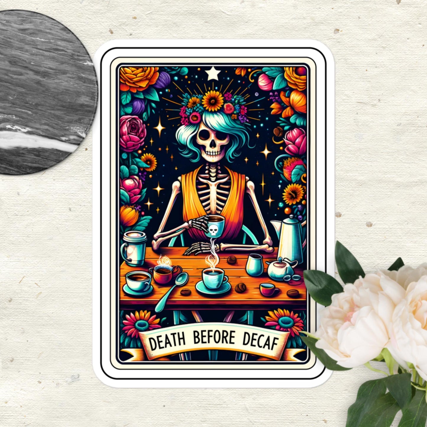 Death Before Decaf Tarot stickers