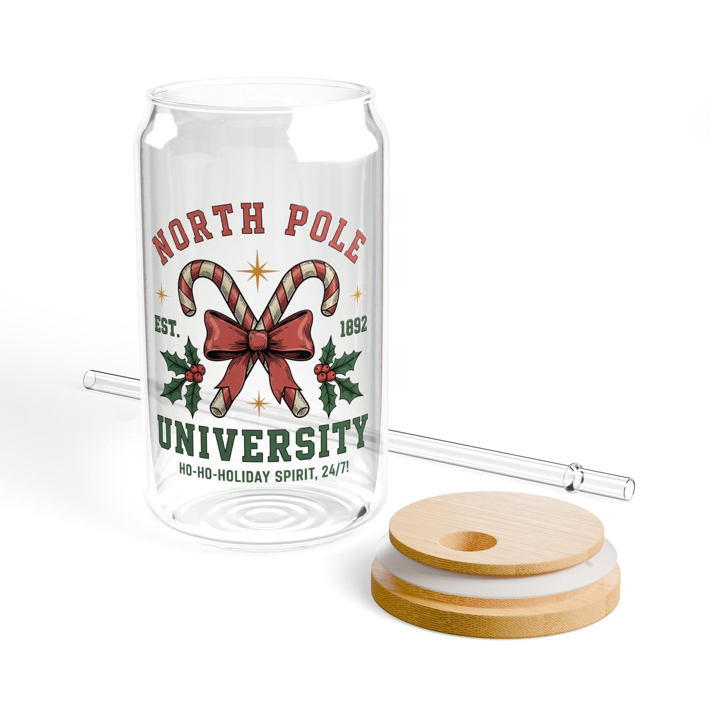 North Pole University 16oz Glass Cup