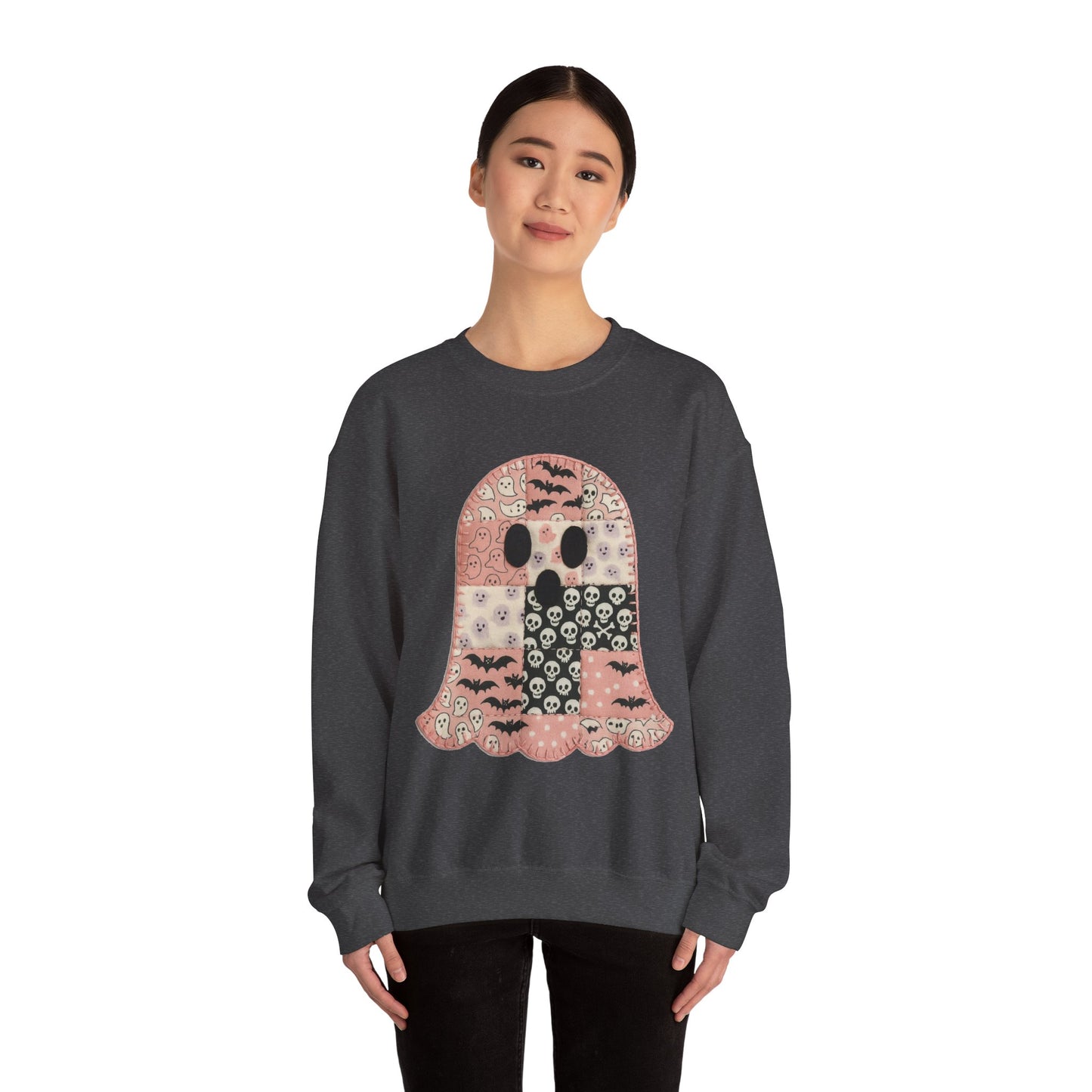 Cozy Patchwork Halloween Ghost Sweatshirt