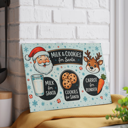 Festive Santa's Treats Glass Cutting Board - Holiday Kitchen Decor
