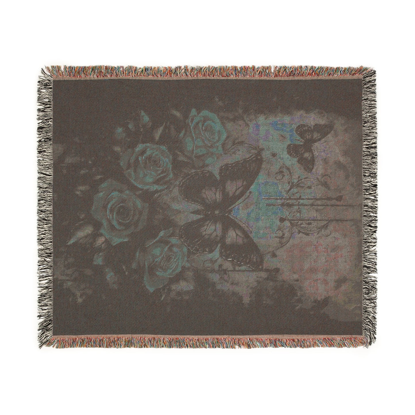Cozy Woven Blanket Gothic Roses and Butterflies