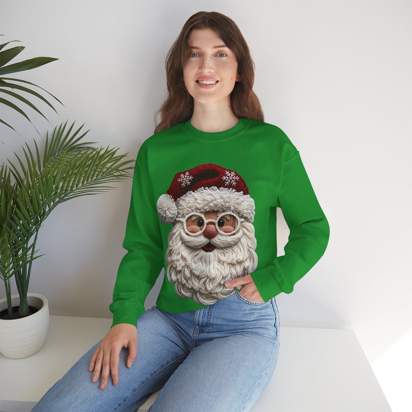 Faux Yarn Festive Santa Crewneck Sweatshirt