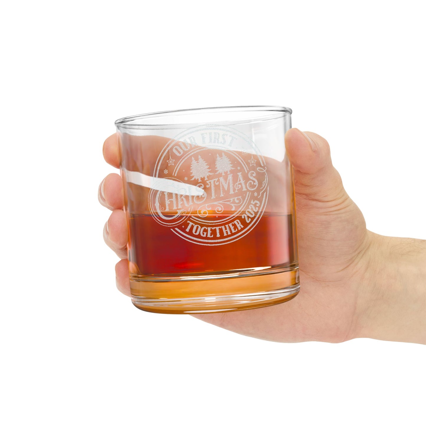 Engraved 'Our First Christmas' Whiskey Glass — 10.5 oz Rocks Glass