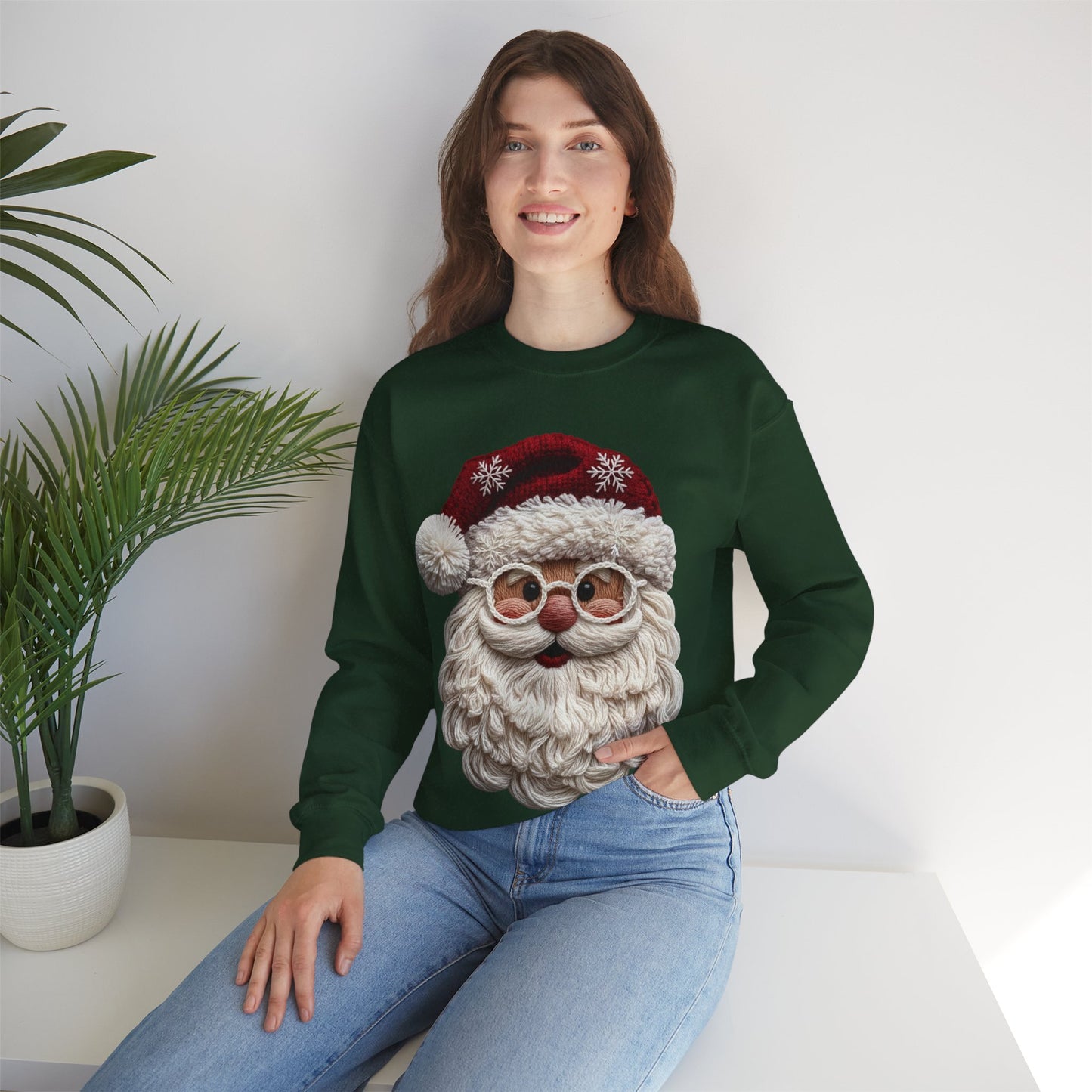 Faux Yarn Festive Santa Crewneck Sweatshirt