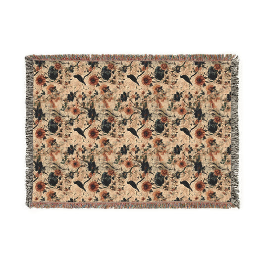 Cozy Woven Blanket Halloween Crows & Florals