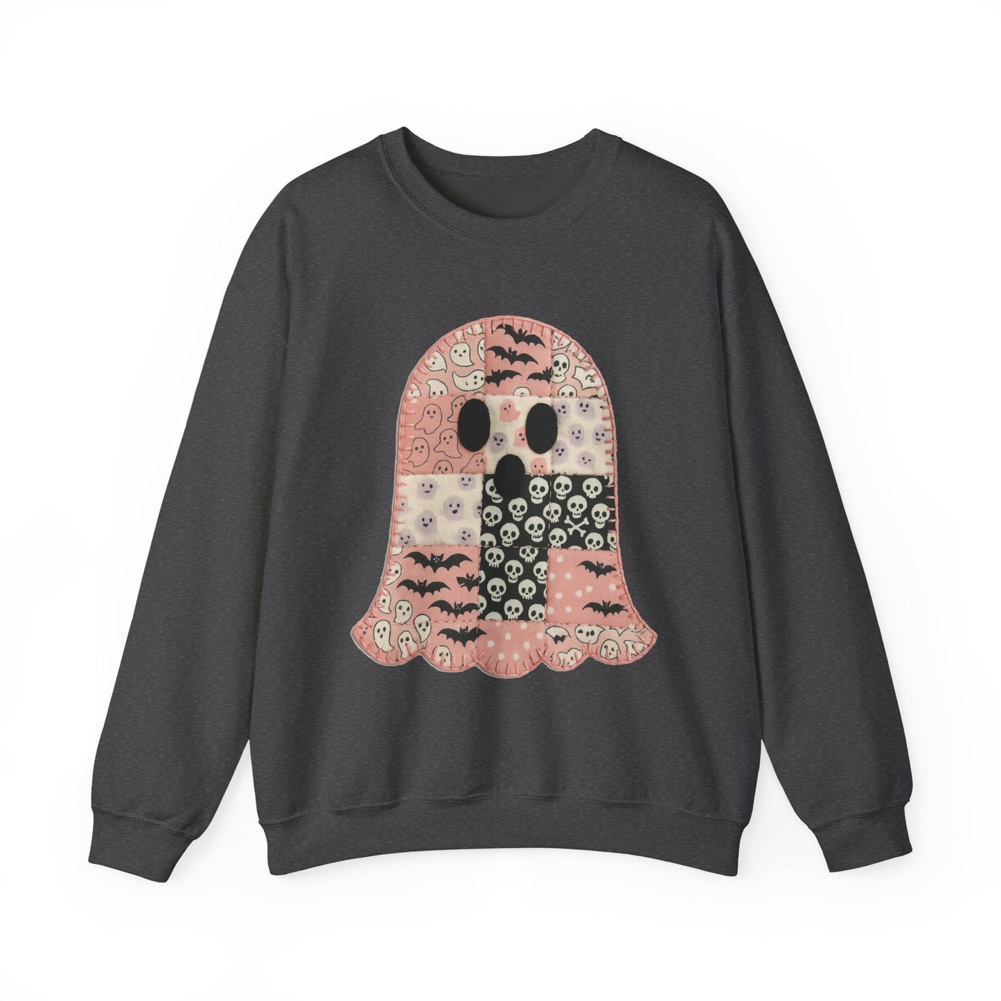 Cozy Patchwork Halloween Ghost Sweatshirt