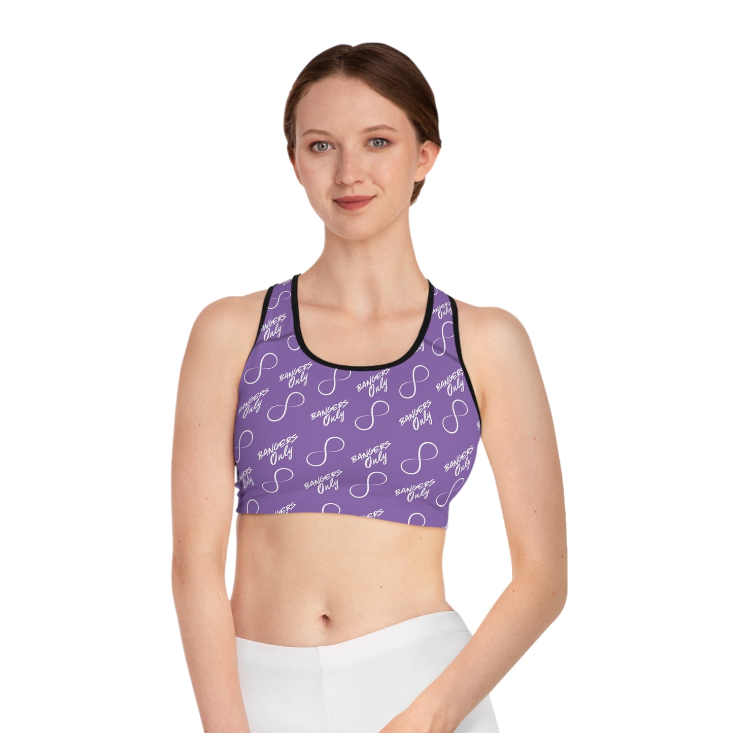 Purple "Bangers Only" Infinity Pattern Sports Bra