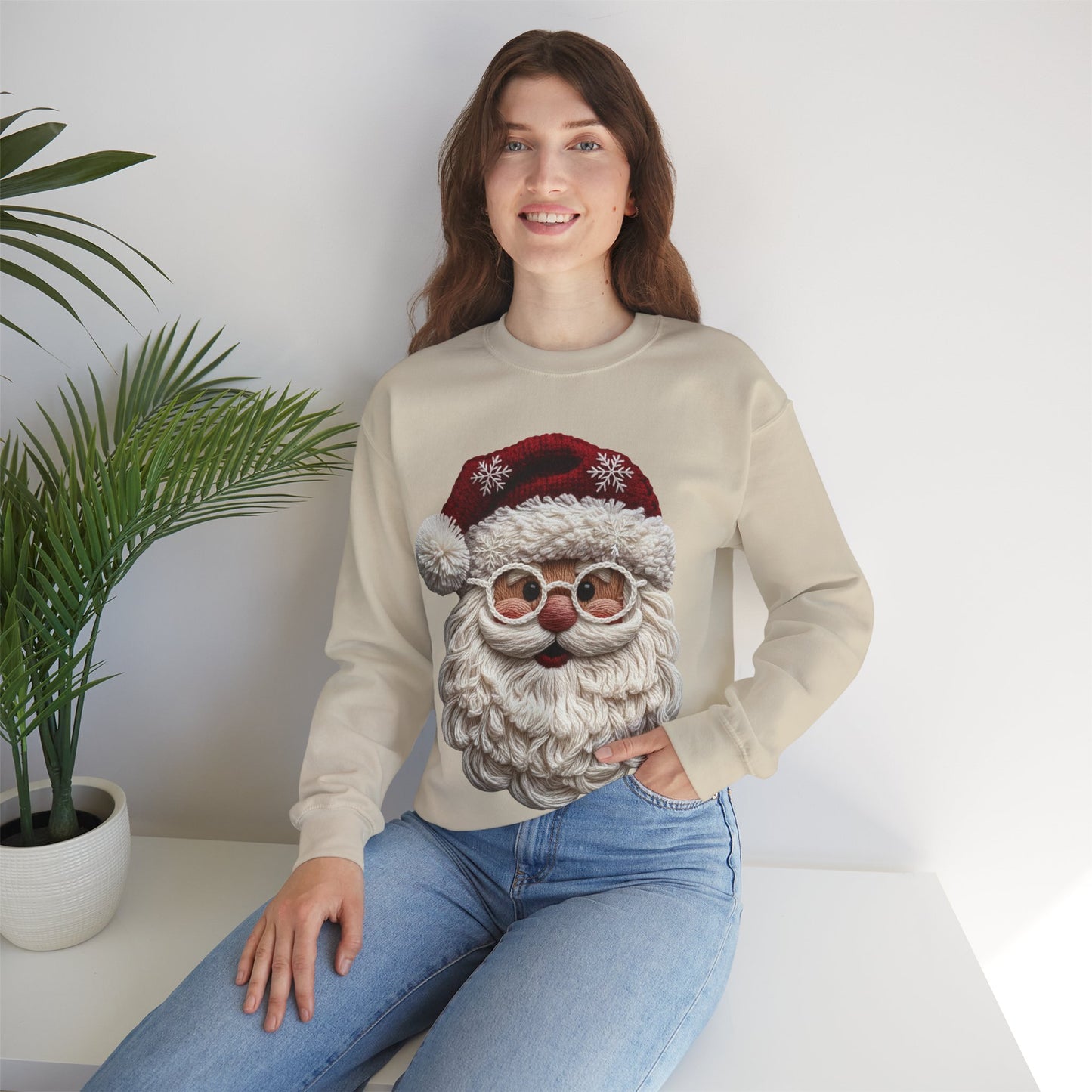 Faux Yarn Festive Santa Crewneck Sweatshirt