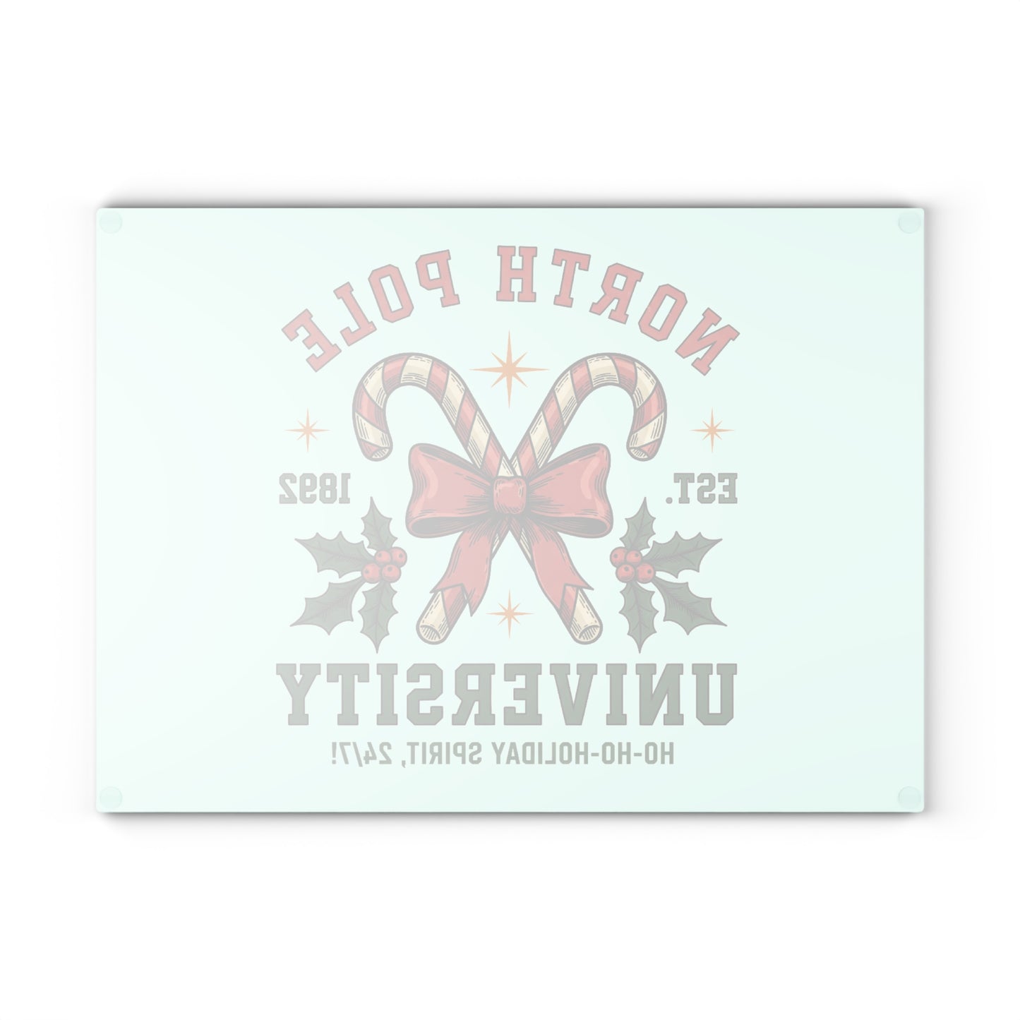 North Pole University Holiday Glass Cutting Board