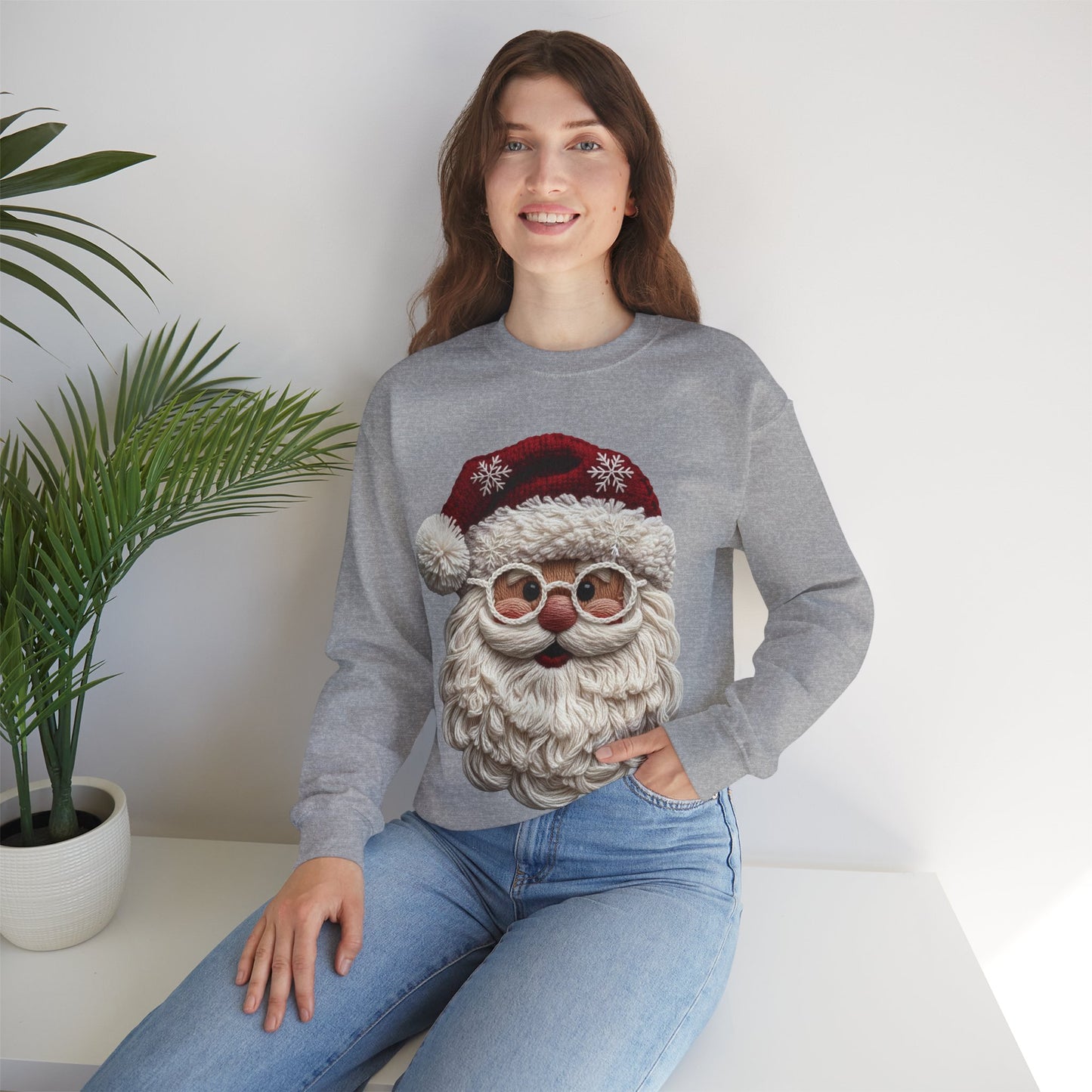 Faux Yarn Festive Santa Crewneck Sweatshirt