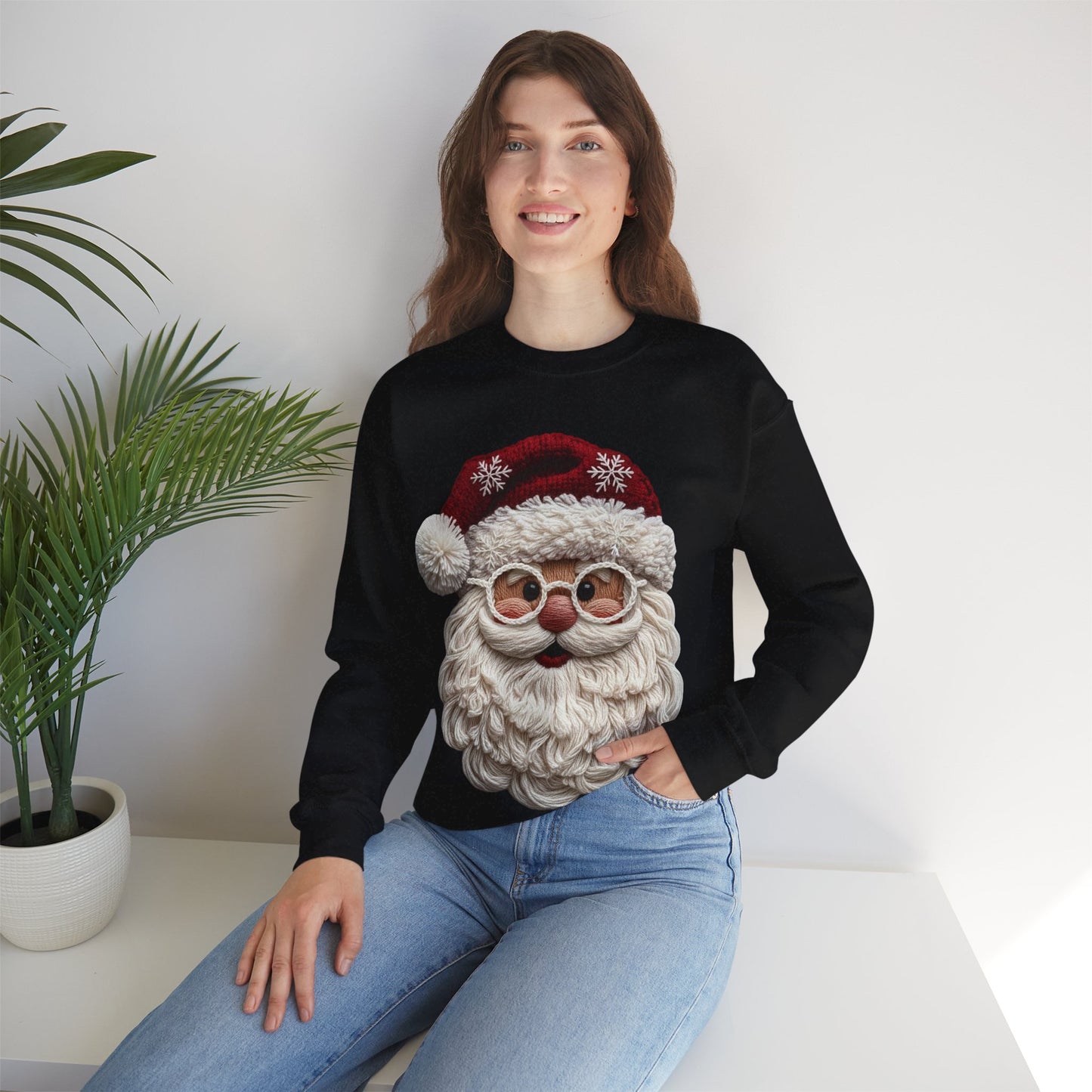 Faux Yarn Festive Santa Crewneck Sweatshirt