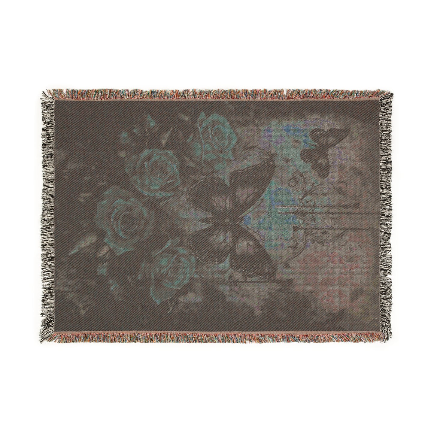 Cozy Woven Blanket Gothic Roses and Butterflies
