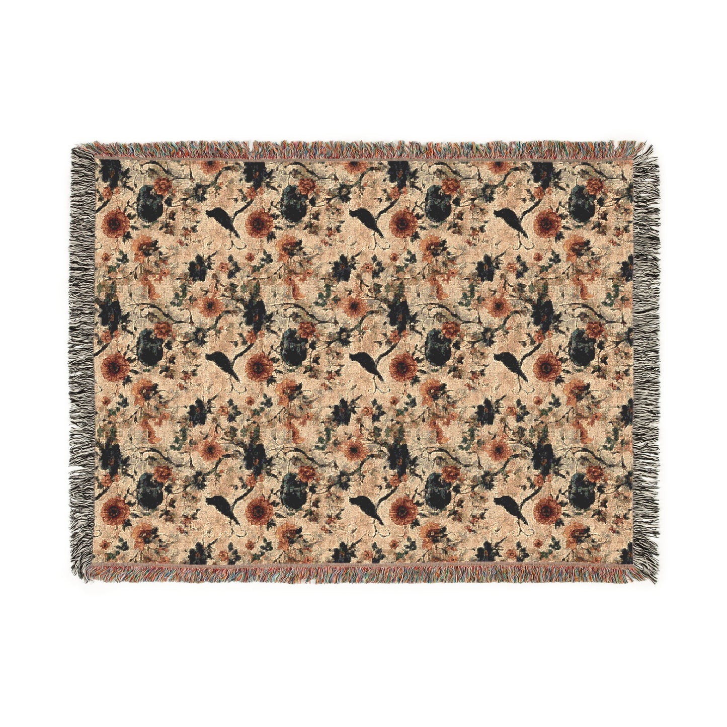Cozy Woven Blanket Halloween Crows & Florals