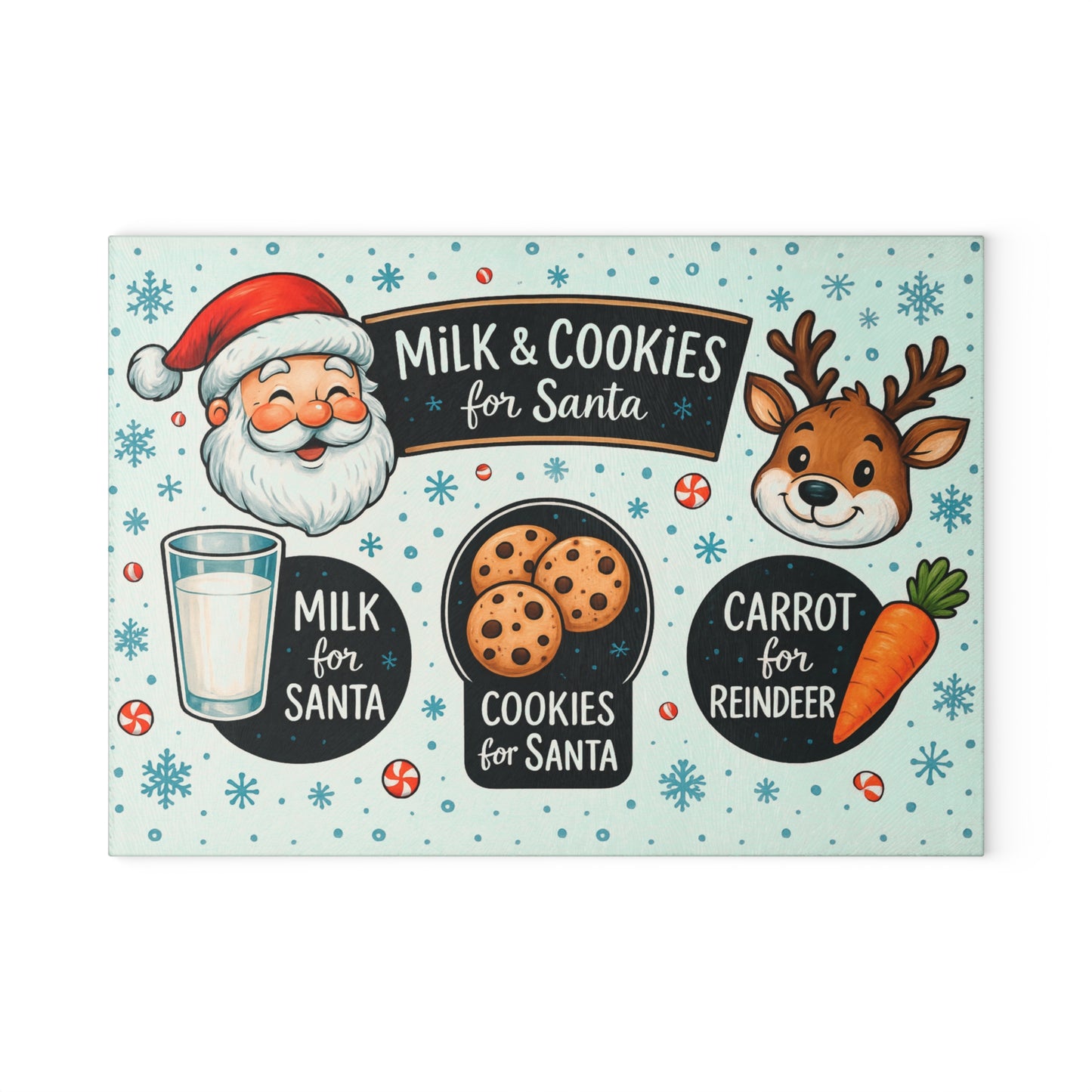 Festive Santa's Treats Glass Cutting Board - Holiday Kitchen Decor