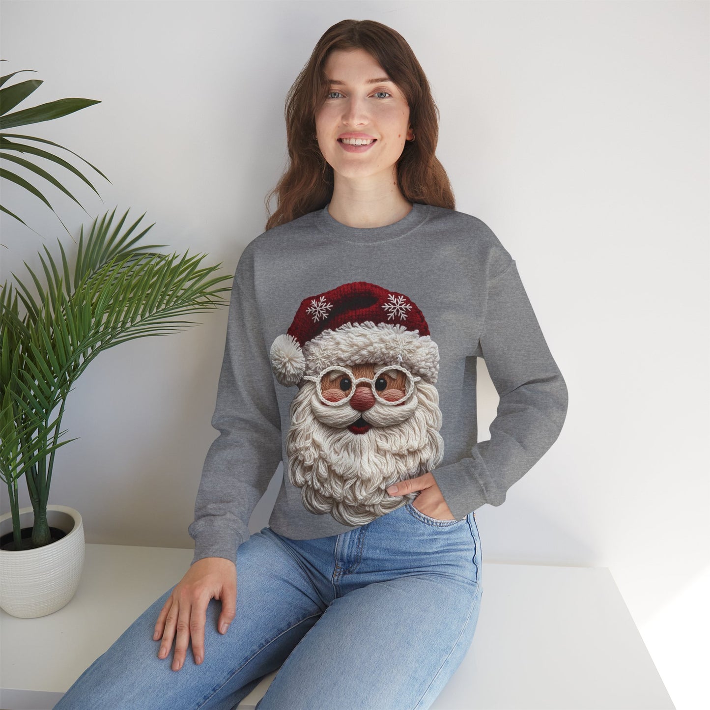 Faux Yarn Festive Santa Crewneck Sweatshirt