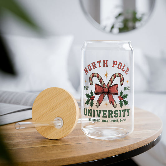 North Pole University 16oz Glass Cup
