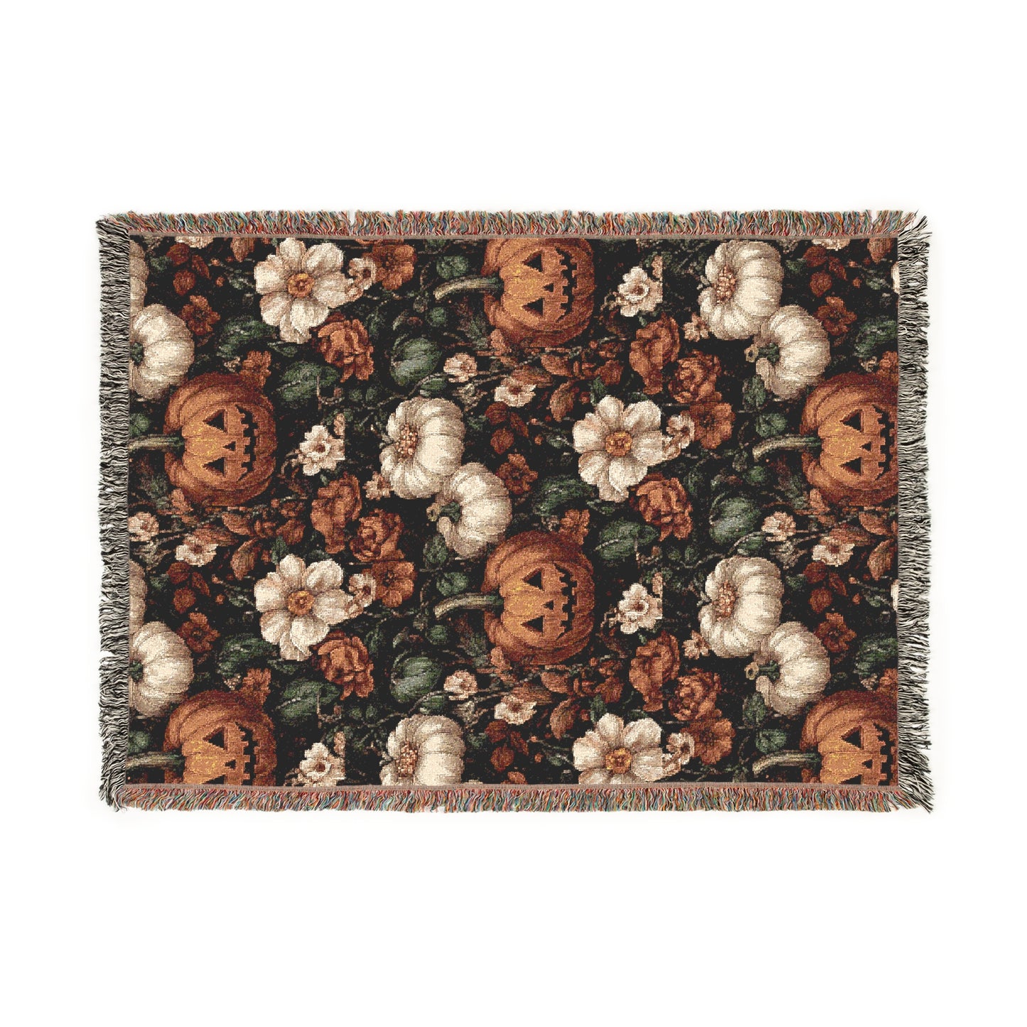 Cozy Woven Blanket Autumn Floral Pumpkins