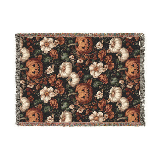 Cozy Woven Blanket Autumn Floral Pumpkins
